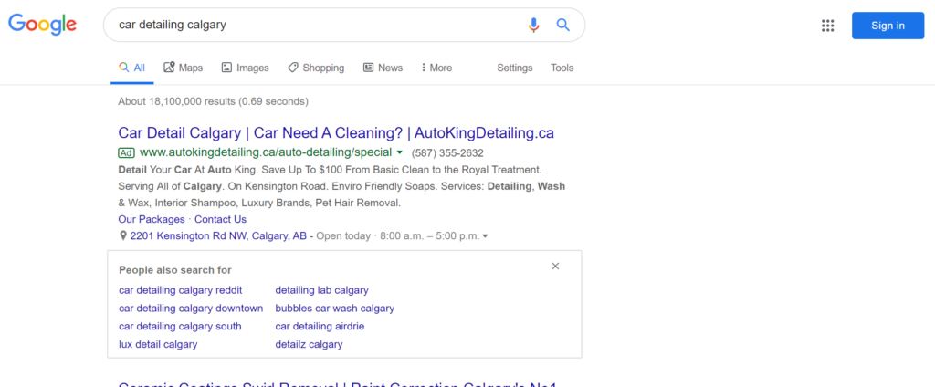 Car detailing Google PPC ad